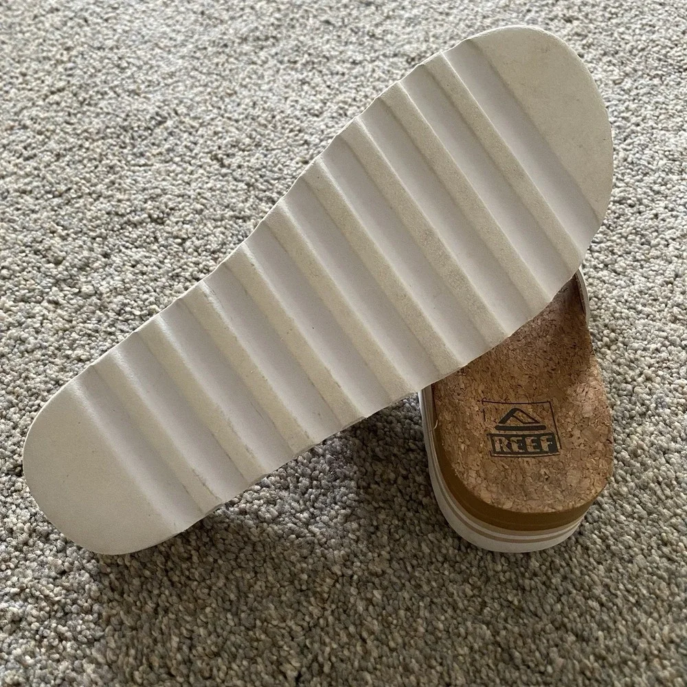 Reef Platform Sandals Women Sz 8 EU 38.5 White Strap Slide Cork Cushion Vista - Picture 5 of 8